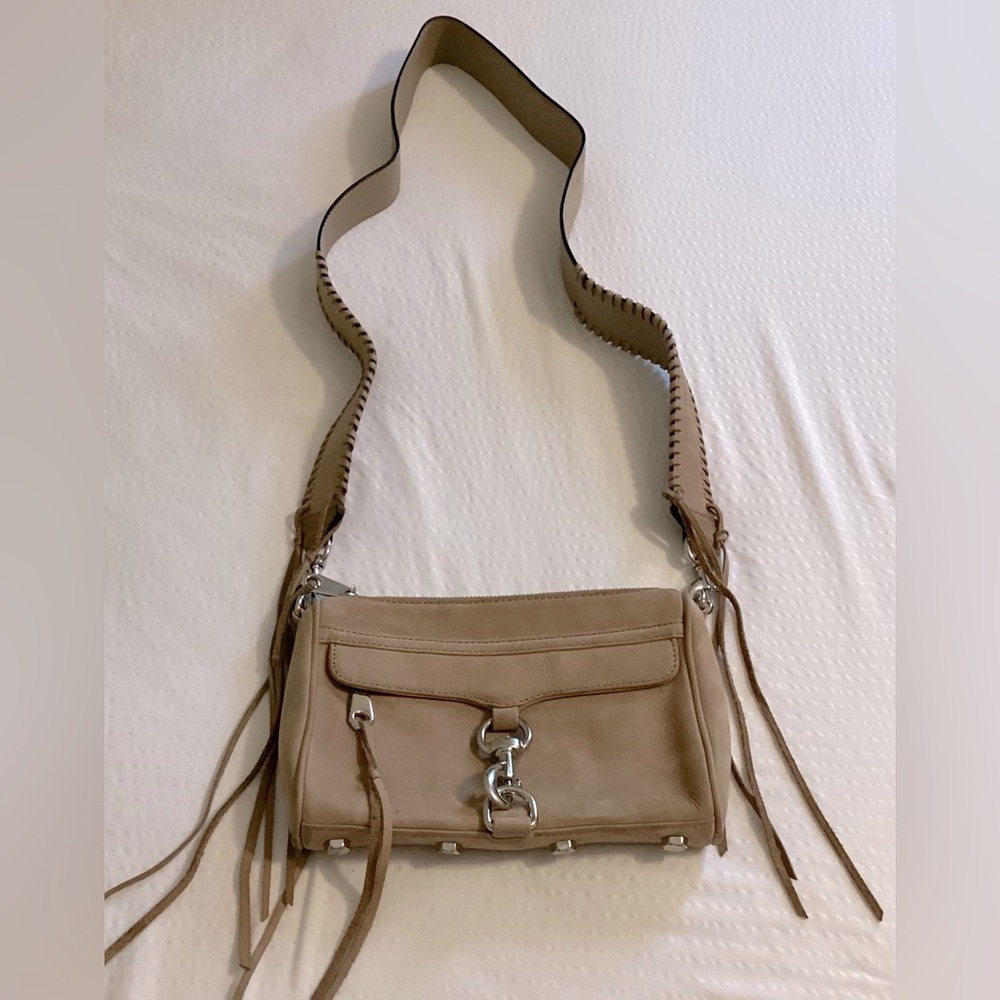 Rebecca Minkoff Nubuck Fringed Mini Mac with Guitar Strap,   21.5” strap drop